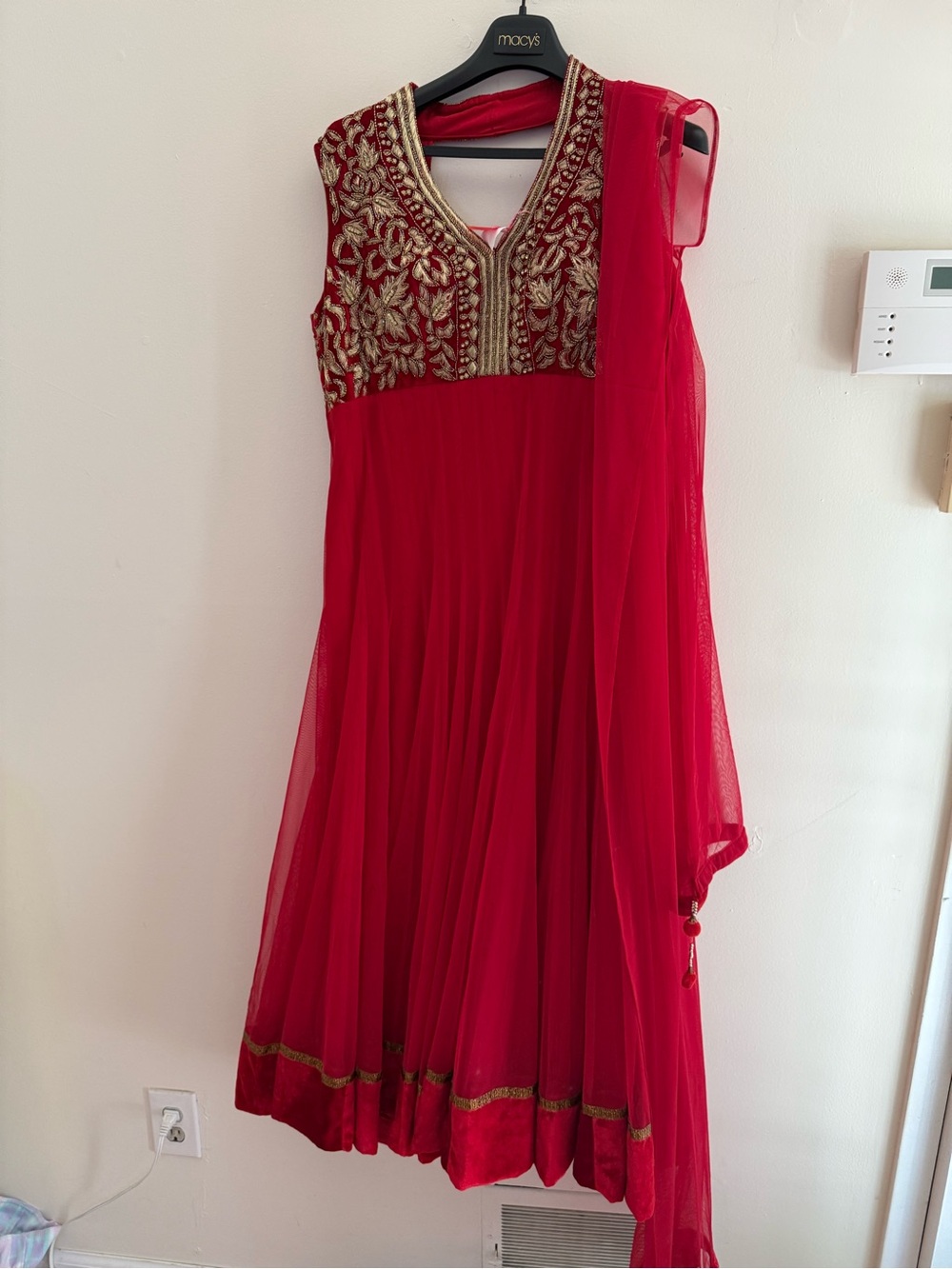 Red Embroidered Anarkali Dress with Dupatta